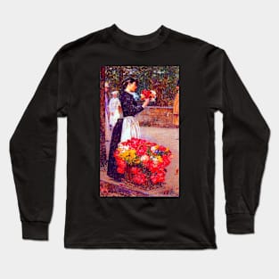 'Flower Girl' by Childe Hassam REMASTERED TECHNICOLOR Long Sleeve T-Shirt